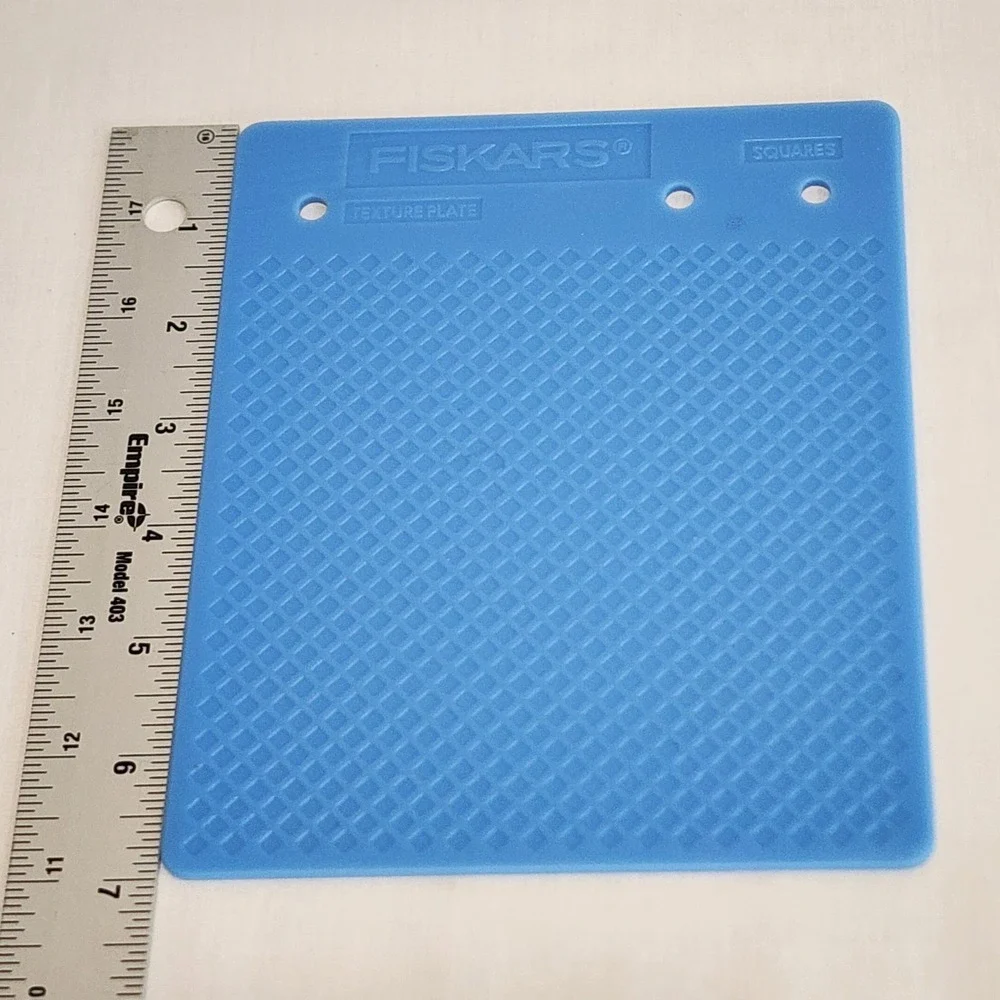 Set 6 Double Sided Fiskars Texture Plates Blue Plastic Embossing Rubbing Tools